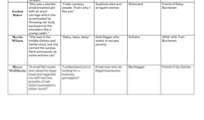 The great gatsby character worksheet