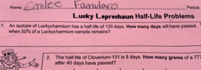 Lucky leprechaun half life problems answer key